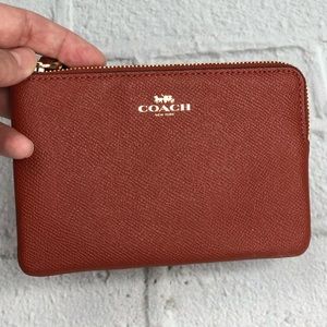 Terracotta Coach Grosgrain Leather Wristlet